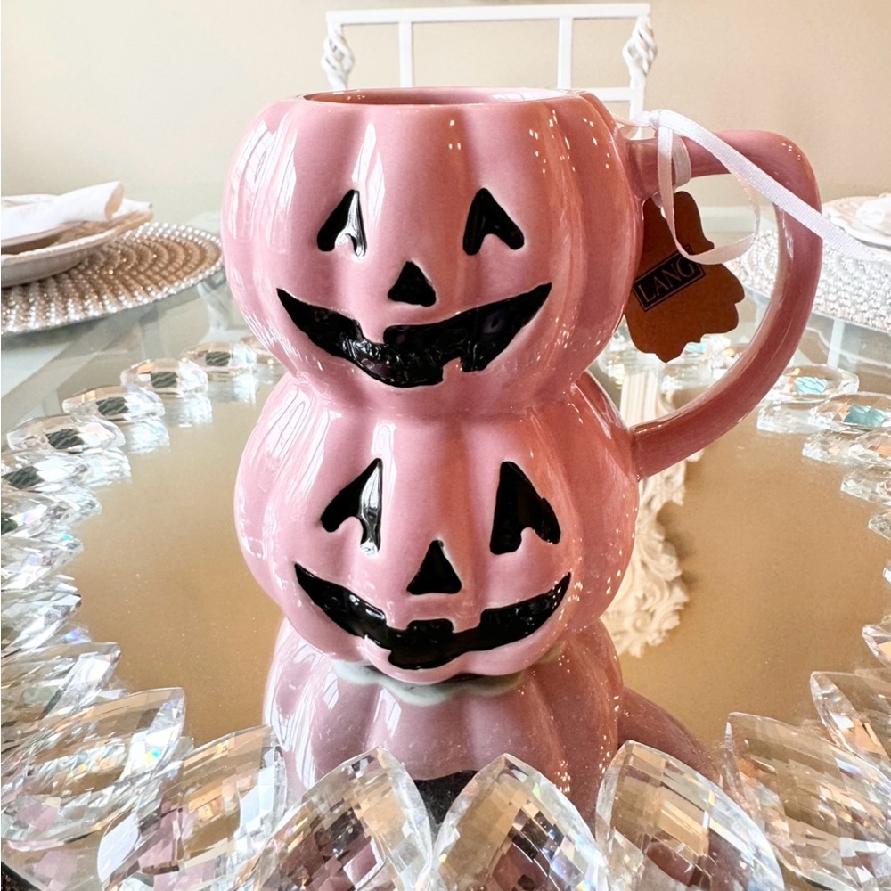 🩷 PINK STACKED PUMPKIN Halloween Jack O Lantern Mug Lang NEW - Picture 3 of 7
